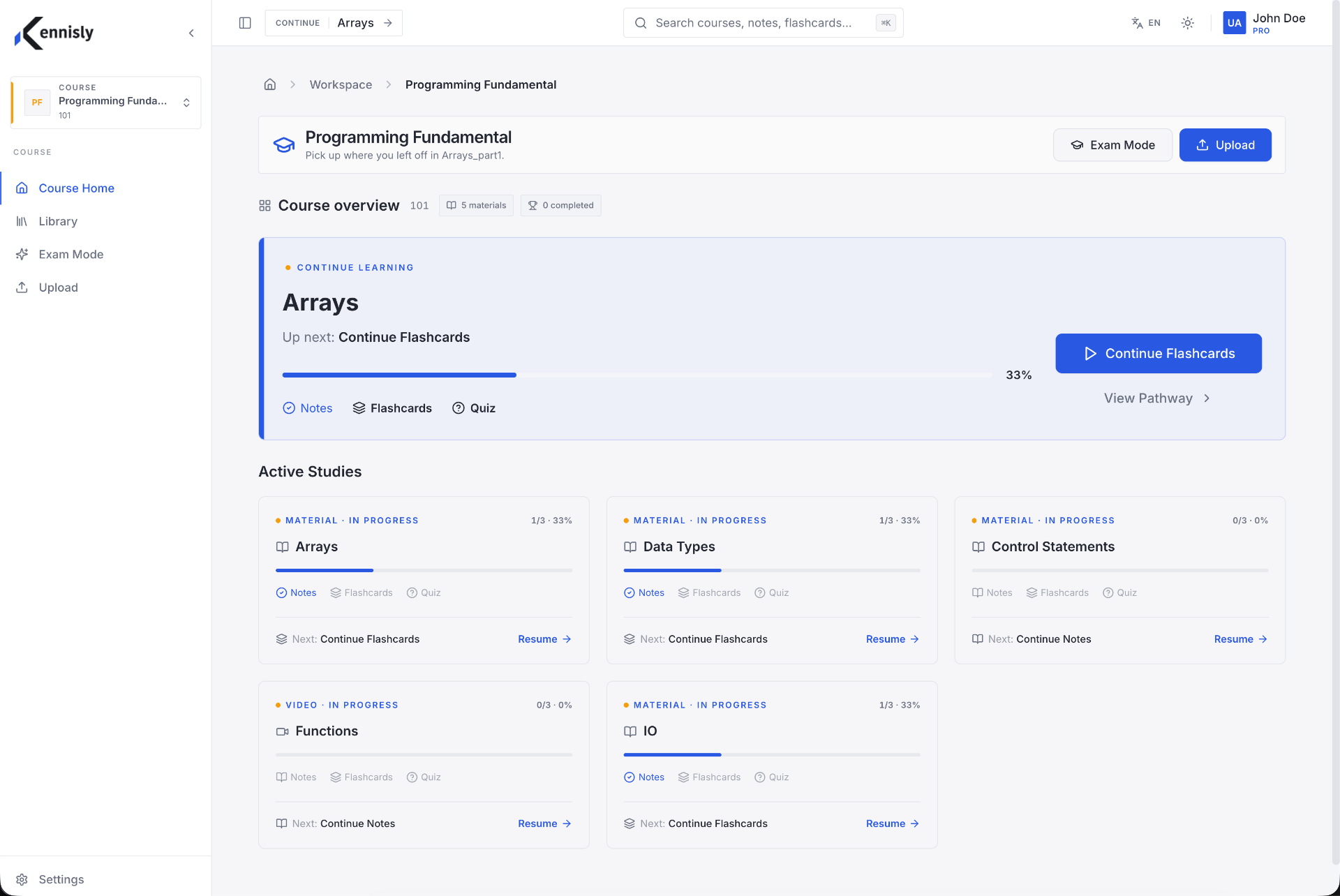Kennisly app — light theme